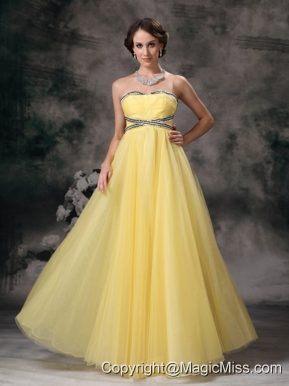 Elegant Light Yellow Prom / Evening Dress Empire Sweetheart Tulle Beading Floor-lenth