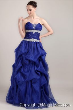 Blue A-line Sweetheart Floor-length Taffeta and Organza Beading Prom Dress