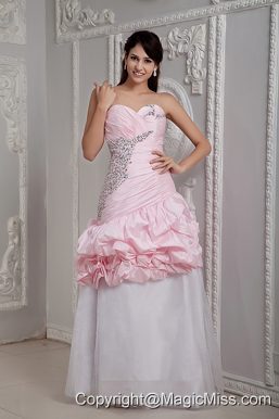 Baby Pink and White Mermaid Sweetheart Floor-length Taffeta Beading Prom Dress