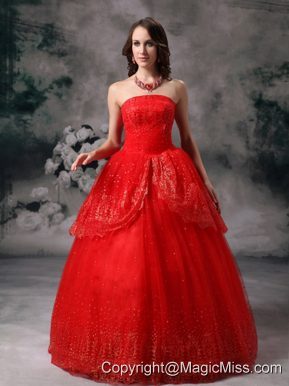 Custom Made Red Ball Gown Strapless Quinceanera Dress Sequin Floor-length
