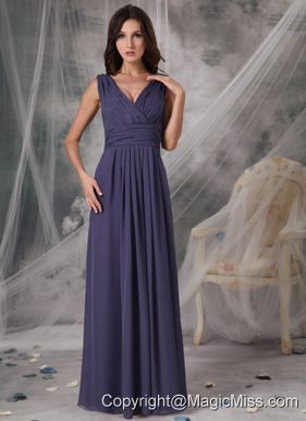 Beautiful Empire V-neck Floor-length Chiffon Ruched Bridesmaid Dress