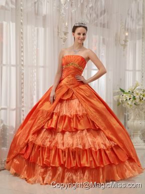 Orange Ball Gown Strapless Floor-length Taffeta Ruffles Quinceanera Dress