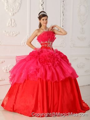 Red Ball Gown Strapless Floor-length Taffeta and Organza Quinceanera Dress