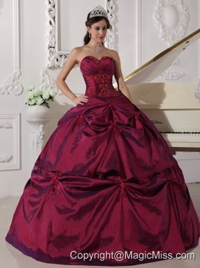 Fuchsia Ball Gown Sweetheart Floor-length Taffeta Appilques Quinceanera Dress