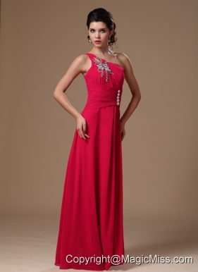 Coral Red One Shoulder Floor-length Beaded Customize 2013 New Arrival Prom Gowns