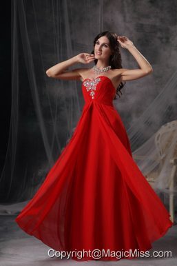 Coral Red Empire Sweetheart Floor-length Chiffon Beading and Ruch Prom / Celebrity Dress