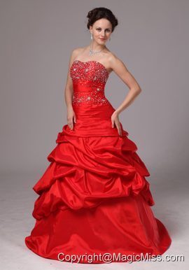 Red Beaded Decorate Up Bodice and Pick-ups Prom Dress For Custom Made In Greensboro Georgia