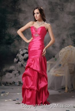 Coral Red Column Sweetheart Floor-length Taffeta Beading Prom Dress