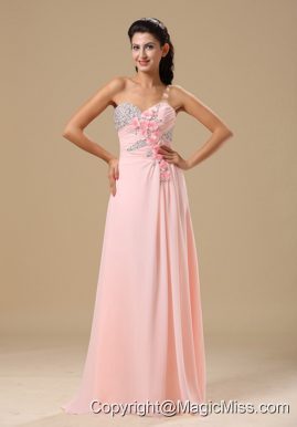 West Plains Beading and Hand Made Flowers Decorate Up Bodice Sweetheart Neckline Light Pink Chiffon Brush Train Prom / Evening Dress For 2013