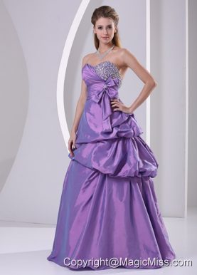 Sweetheart Beaded Pick-ups and Bowknot Purple Prom Dress A-line