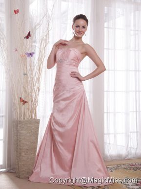 Pink A-Line / Princess Sweetheart Floor-length Taffeta Beading Prom Dress