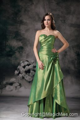 Green Column Sweetheart Floor-length Taffeta Hand Made Flowers Prom Dress