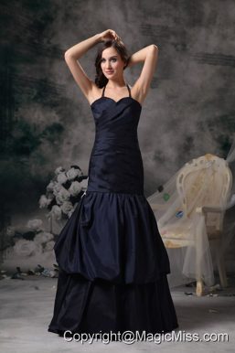 Black Mermaid Halter Floor-length Taffeta Ruch Prom / Evening Dress