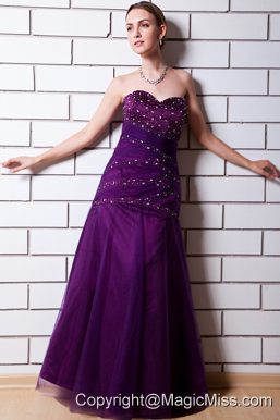 Purple A-line Sweetheart Beading Prom Dress Tulle and Taffeta Floor-length