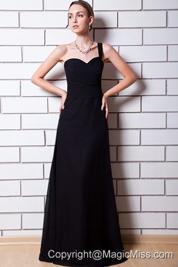 Black Column One Shoulder Floor-length Chiffon Prom Dress