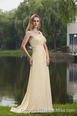 Yellow Empire One Shoulder Brush/Sweep Chiffon Ruch Prom Dress