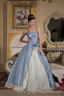 Light Blue And Light Yellow Ball Gown Sweetheart Floor-length Taffeta and Organza Beading Quinceanera Dress