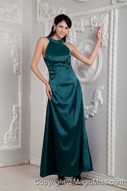 Green Empire Scoop Ankle-length Taffeta Beading Prom Dress