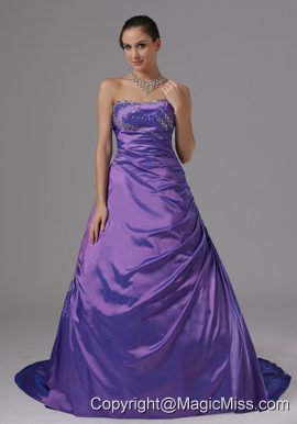 A-line Eggplant Purple and Beaded Decorate Bust For Plus Size Prom Dress In Alaska