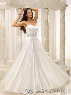 Elastic Woven Satin Sweetherat Wedding Dress Beaded Decorate Waist Floor-length