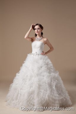 Best Ball Gown Strapless Floor-length Satin And Tulle Beading Wedding Dress