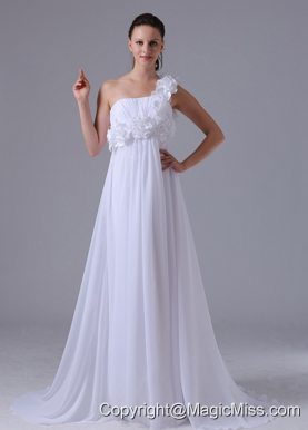Romantic Hand Made Flowers and Ruch Wedding Dress With One Shoulder 2013