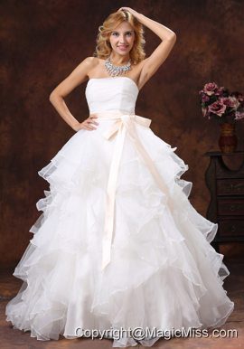 Custom Made Ball Gown Sash 2013 Wedding Dress Strapless With Sash Organza