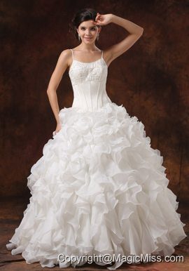 Beaded Decorate Bust Ruffles Spaghetti Straps Floor-length Ball Gown Wedding Dress For 2013