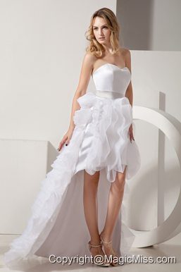 White A-line Sweetheart High-low Satin and Organza Ruffles Prom Dress