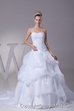 Lace and Pick Up Strapless Court Train A-Line Wedding Dress