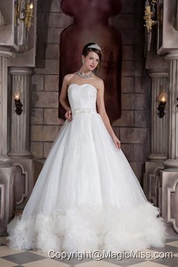 Custom Made A-line Sweetheart Chapel Train Organza Feather Wedding Dress