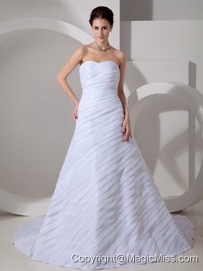 Beautiful A-line Sweetheart Court Train Chiffon Ruch Wedding Dress