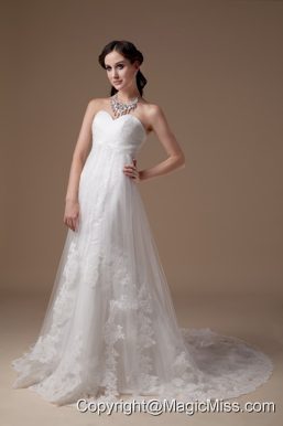 Popular A-line Sweetheart BrushTrainTulle Lace Wedding Dress