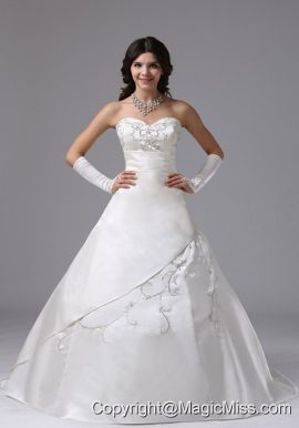 Ball Gown Wedding Dress In Century City California With Embroidery Brush Train