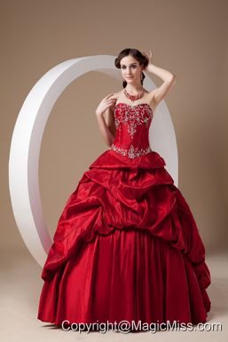 Red A-line Sweetheart Floor-length Taffeta Appliques Prom / Evening Dress