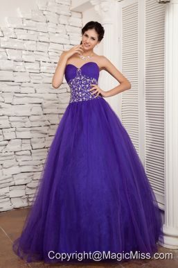 Purple A-line Sweetheart Floor-length Tulle Beading Prom / Evening Dress