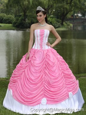 Custom Made Quinceanera Dress With Strapless Ball Gown Rose Pink and Pick-ups