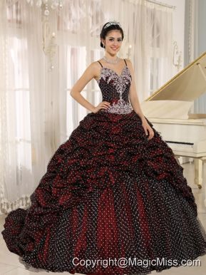 Special Fabric Pick-ups Spagetti Straps Appliques Decorate Quinceanera Gowns In Mar del Plata