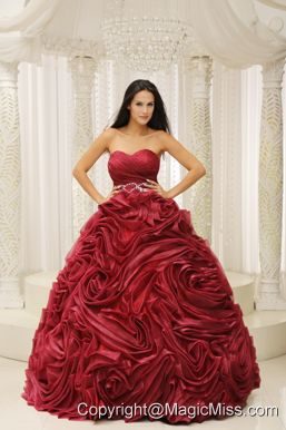Wine Red Sweetheart Neckline Beaded Decorate Wasit Hand Made Flower A-line 2013 Quinceanera Dress For Formal Evening