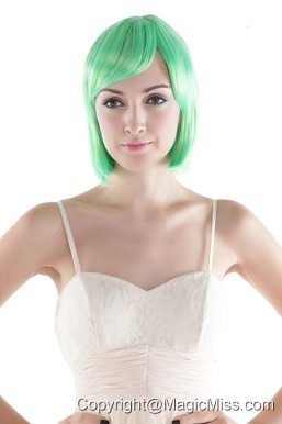 Short High Quality Synthetic Green Straight Cosplay Wig