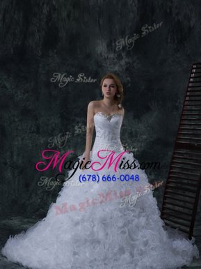 Gorgeous With Train White Wedding Dresses Strapless Sleeveless Court Train Lace Up