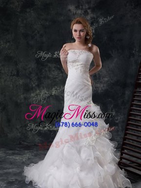 Charming White Bridal Gown Strapless Sleeveless Brush Train Lace Up