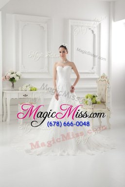 Dazzling White Sleeveless Lace and Appliques Clasp Handle Wedding Dress