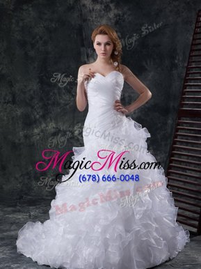 Smart Sleeveless Brush Train Lace Up With Train Beading and Appliques and Ruffles Wedding Gown
