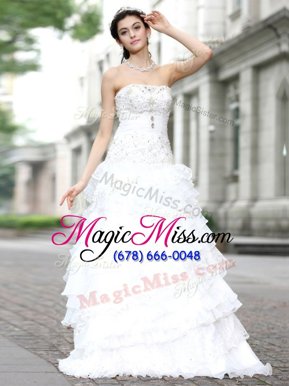 Ruffled Floor Length A-line Sleeveless White Bridal Gown Lace Up