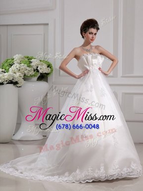 Elegant With Train White Bridal Gown Scalloped Sleeveless Brush Train Side Zipper