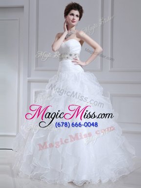 Cheap Sleeveless Lace Up Floor Length Beading and Ruffles Wedding Dress