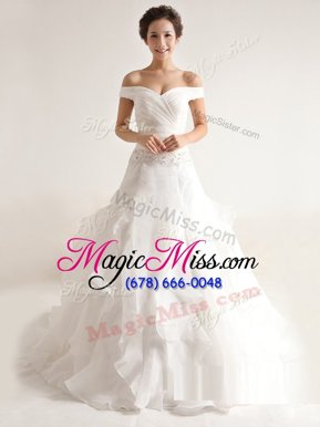 Beautiful Off The Shoulder Sleeveless Court Train Zipper Bridal Gown White Organza