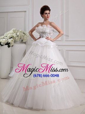 High Class Strapless Sleeveless Tulle Wedding Gown Beading Zipper