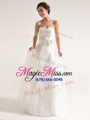 Eye-catching Hand Made Flower Wedding Gown White Zipper Sleeveless Floor Length